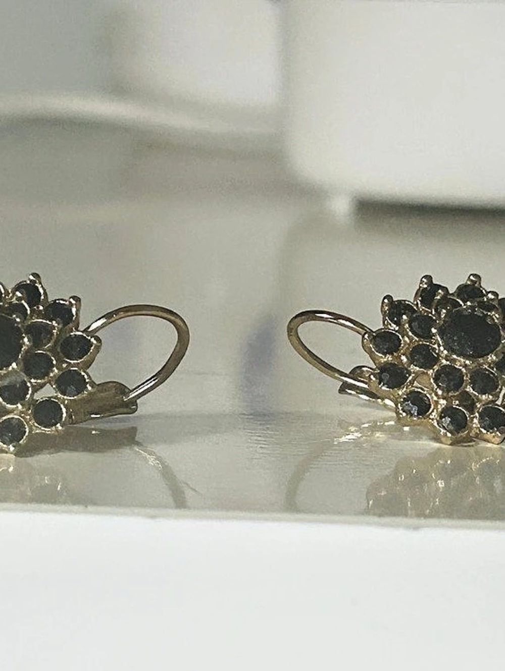 Floral Black Stone Drop Earrings